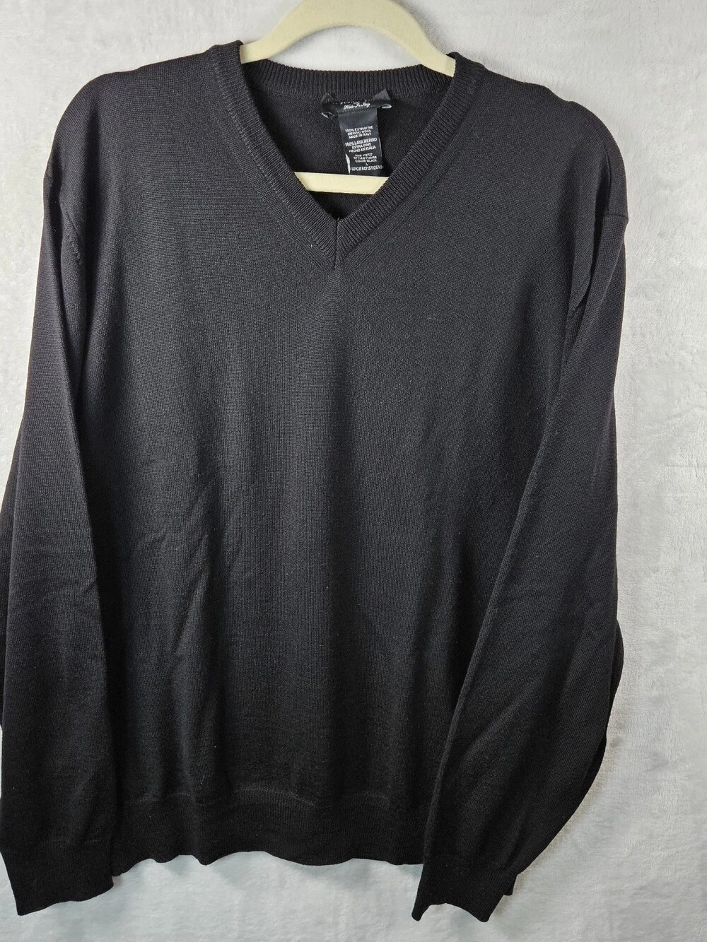 Veneziani V-Neck Pullover Sweater Merino Wool Black Men's Size Large Preppy